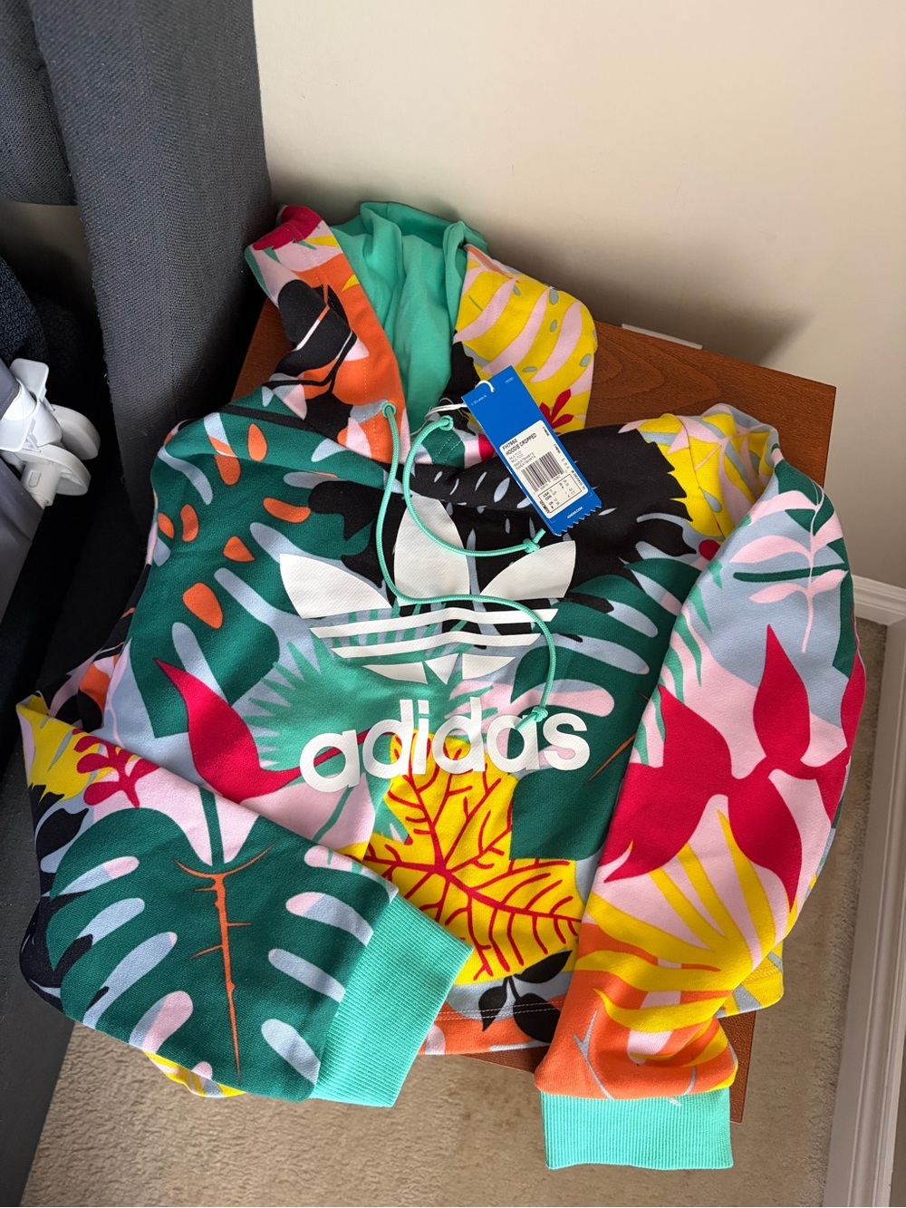 adidas Tropical Print Hoodie in Teal, Yellow, Pink & Red